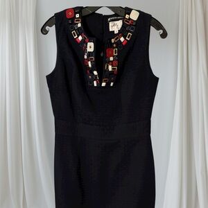 Milly Navy Vintage Midi Dress with a Vibrant Neckline!